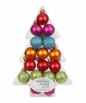 17x kunststof gekleurde kleine kerstballen pakket 3 cm