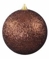 1x bruine grote decoratie kerstballen met glitter kunststof 25 cm