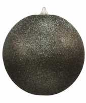 1x stuks zwarte grote kerstballen met glitter kunststof 18 cm