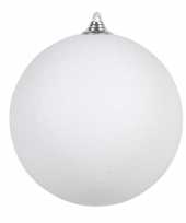 1x witte grote decoratie kerstballen met glitter kunststof 25 cm
