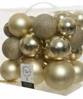 26x kunststof kerstballen mix champagne beige 6 8 10 cm kerstboom versiering decoratie