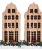 2x kerstdorp maken kersthuisjes grachtenpand klokgevel 21 cm met led lampjes