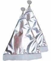 2x kerstmutsen glimmend zilver