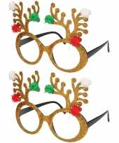 2x stuks kerstaccessoires gouden rendierbrillen voor dames en heren