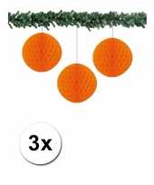 3 oranje papieren kerstballen 10 cm