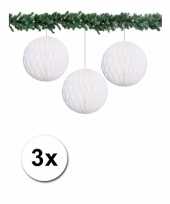 3 witte papieren kerstballen 10 cm