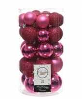 30x kunststof kerstballen glanzend mat glitter fuchsia roze kerstboom versiering decoratie