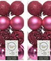 32x kunststof kerstballen mix fuchsia roze 6 cm kerstboom versiering decoratie