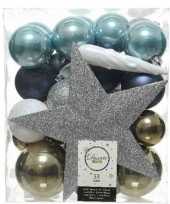 33x kunststof kerstballen mix bruin zilver wit blauw 5 6 8 cm kerstboom versiering decoratie