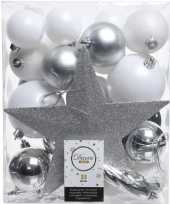 33x kunststof kerstballen mix zilver wit 5 6 8 cm kerstboom versiering decoratie