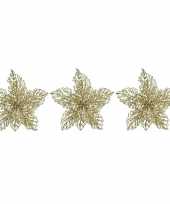 3x kerstversieringen glitter kerstster goud op clip 23 x 10 cm
