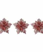 3x kerstversieringen glitter kerstster rood op clip 23 x 10 cm