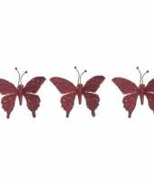 3x kerstversieringen vlinder op clip kersen rood 18 cm