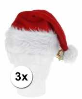 3x pluche kerstmuts met belletje