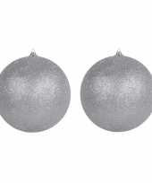 3x zilveren grote decoratie kerstballen met glitter kunststof 25 cm