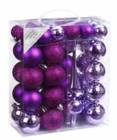 47x kunststof kerstballen pakket met piek paars