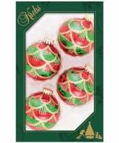 4x glazen kerstballen met luxe afwerking rood groen 7 cm