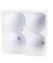 4x kunststof kerstballen glitter wit 10 cm kerstboom versiering decoratie