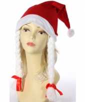4x rode kerstmuts met vlechtjes