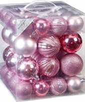 50x kunststof kerstballen pakket roze tinten