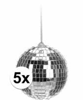 5x zilveren disco kerstballen 6 cm