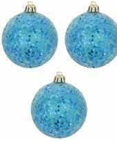 6x blauwe kerstballen met glitters 8 cm