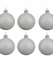 6x glazen kerstballen glans winter wit 6 cm kerstboom versiering decoratie
