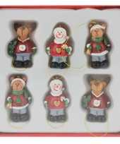 6x houten kersthangers figuurtjes 4 cm type 2