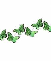 6x kerstversieringen vlindertje lichtgroen wit 9 x 11 cm op ijzerclip
