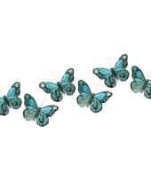 6x kerstversieringen vlindertje mintgroen blauw 9 x 11 cm op ijzerclip