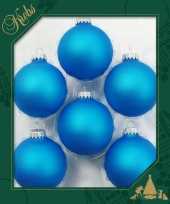 6x matte intens blauwe kerstballen van glas 7 cm