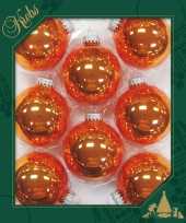 8x glanzende oranje kerstballen van glas 7 cm