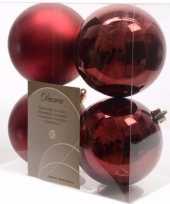 Ambiance christmas kerstboom decoratie kerstballen 10 cm donkerrood 4 stuks
