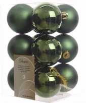 Ambiance christmas kerstboom decoratie kerstballen groen 12 stuks