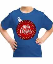 Blauw t-shirt kerstkleding kerstbal merry christmas voor kinderen