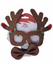 Bruine glitter bril met vlinderstrik in kerst thema