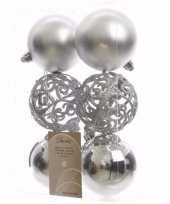 Chique christmas kerstboom decoratie kerstballen zilver 6 stuks