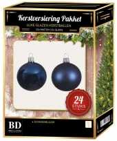Donkerblauwe kerstversiering kerstballen 24 delig 6 cm