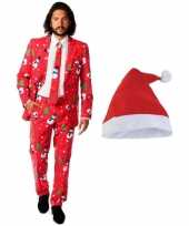 Foute kerst opposuits pakken kostuums met kerstmuts maat 50 l voor heren christmaster