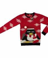 Foute kersttrui pinguin rood voor volwassenen