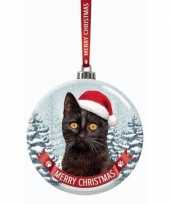Glazen kerstbal kat poes zwart 7 cm