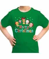 Groen t-shirt kerstkleding dierenvriendjes merry christmas voor kinderen