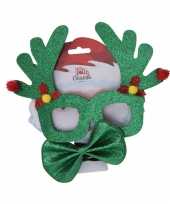 Groene glitter bril met vlinderstrik in kerst thema