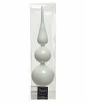 Grote glazen kerstboompiek winter wit glans 35 cm