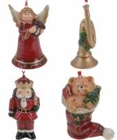 Keramiek kerstboom hangers setje van 4x stuks ornamenten figuren 8 cm