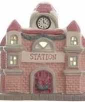 Kerstdorp kersthuisje 11 cm treinstation stationsgebouw met verlichting