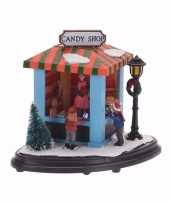 Kersthuisje snoepwinkel marktkraampje met led licht 15 cm