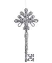 Kerstversiering decoratie hanger zilveren zilveren sleutel 17 cm