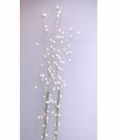 Kerstversiering glitter tak wit 76 cm decoratie kunstbloemen kunsttakken met warm witte led lichtjes