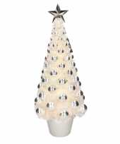 Kunstkerstboom compleet met lichtjes en ballen zilver 50 cm